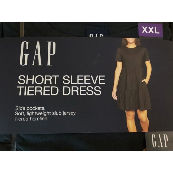 GAP Short Sleeve Tiered Dress With Pockets XXL 100% Cotton Black Lightweight Slu - Picture 5 of 5